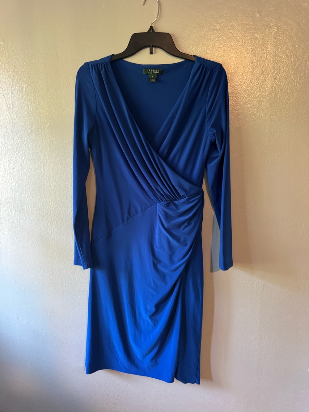 Lauren Ralph Lauren V Neck Long Sleeve Body Con Dress Knee Length Size 8